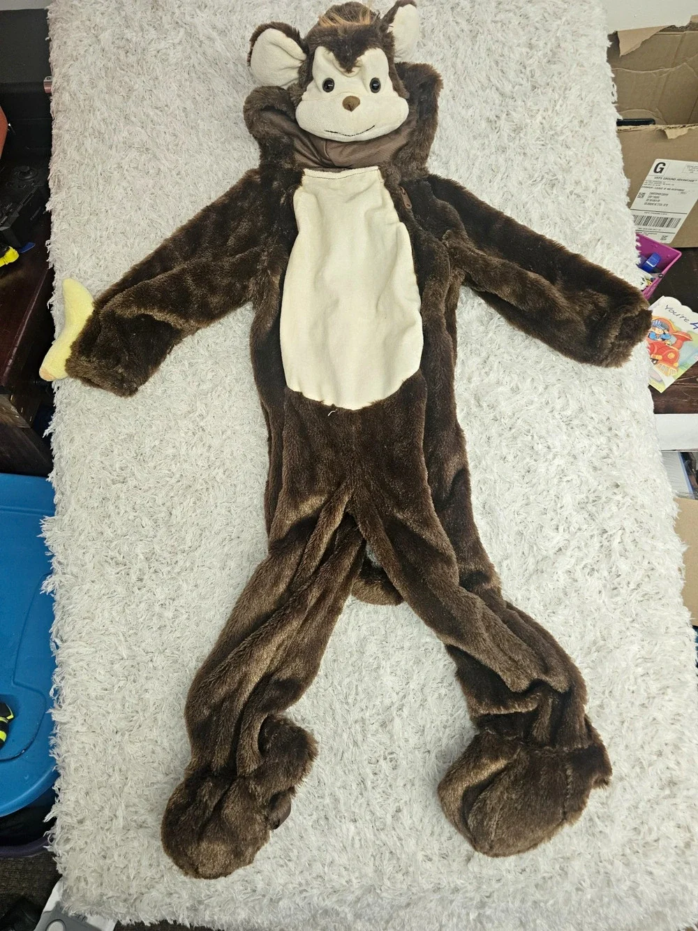 full body Kids Monkey Costume Plush Jumpsuit Halloween Banana 4 5T Boys Girl